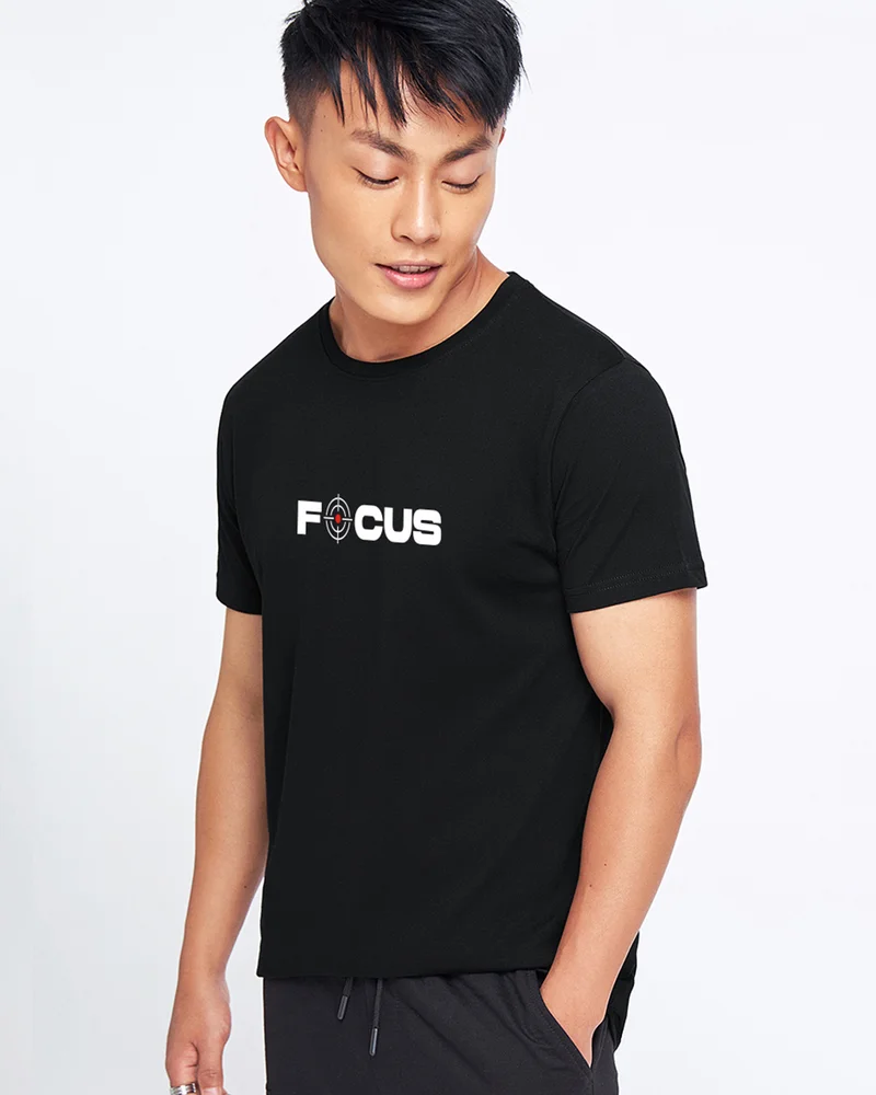 بيواكوف Men's Jet Black Focus Typography T-shirt